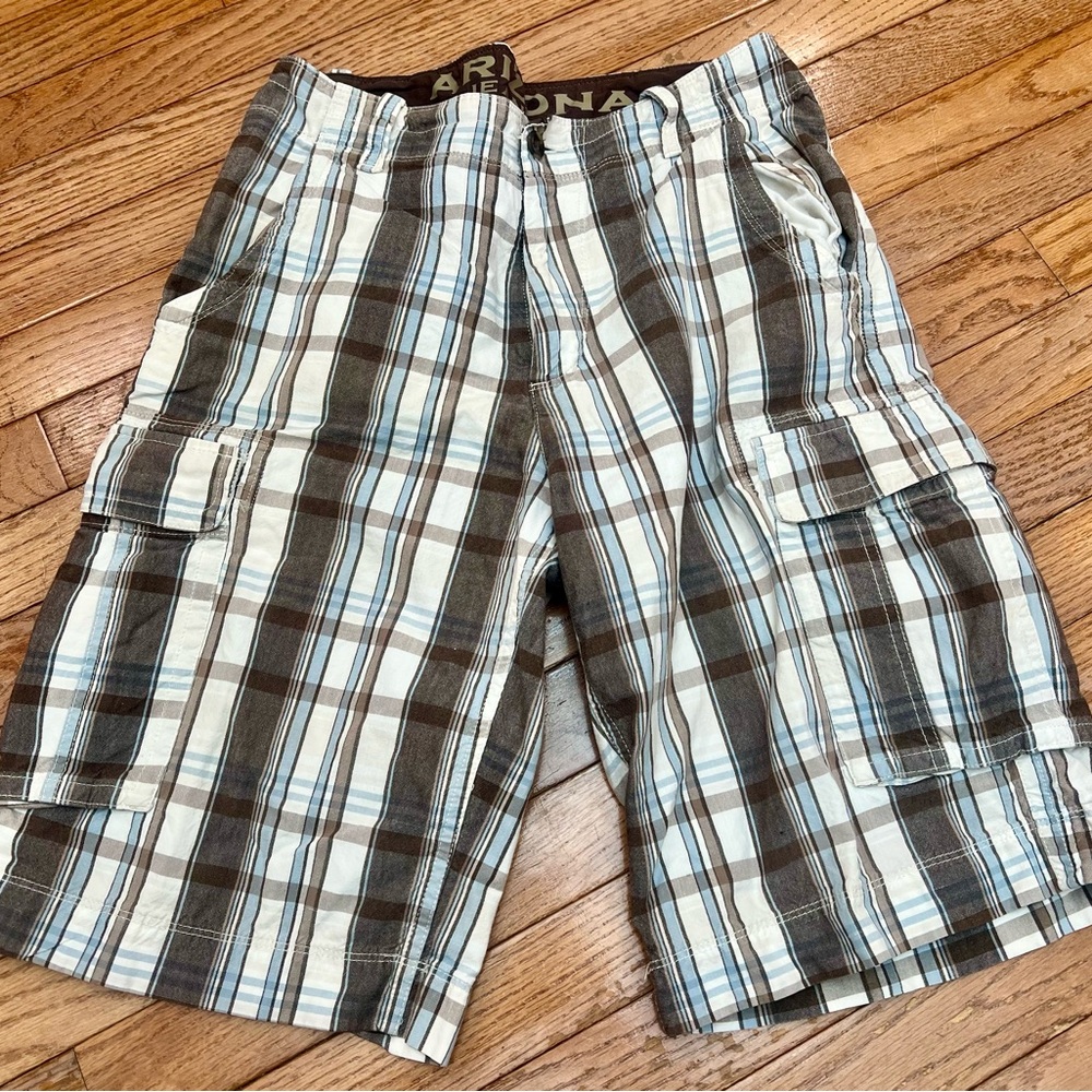Arizona Jean Company Men’s Plaid Cargo Shorts - Brown & White
